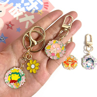Porte-clés en métal rose motif Ours fleur de cerisier et Lapin de lune mignon, avec finition UV, petit pendentif décoratif pour sac, cadeau de mode pour couple