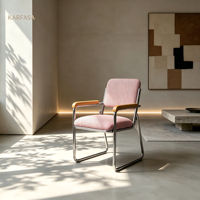 Fauteuil cantilever à cadre chromé, tissu rayé, style moderne du milieu du siècle, accoudoirs en bois pour salon, café, bureau