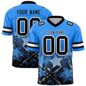 Maillot de football personnalisé bleu clair et noir avec dégradé d'étoiles - Product Image 1