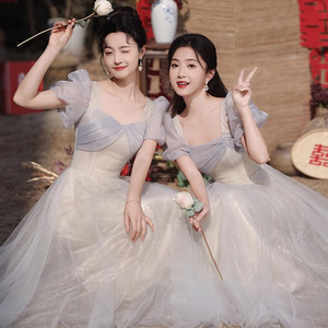 Bridesmaid Dresses Sweetheart Neckline Ball Gown Natural Waist Smoky Gray Polyester Evening Gown Performance Style - Product Image 1
