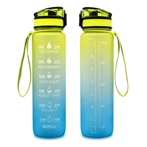 Nieuwe Gradiënt Kleur Pot Grote Capaciteit Één Knop Pop-Up Stro Cup Draagbare Plastic Outdoor Sport Waterflessen