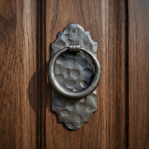 Heurtoir de porte vintage en métal martelé avec poignée en anneau élégante Décoration intérieure classique pour style traditionnel - Product Image 1
