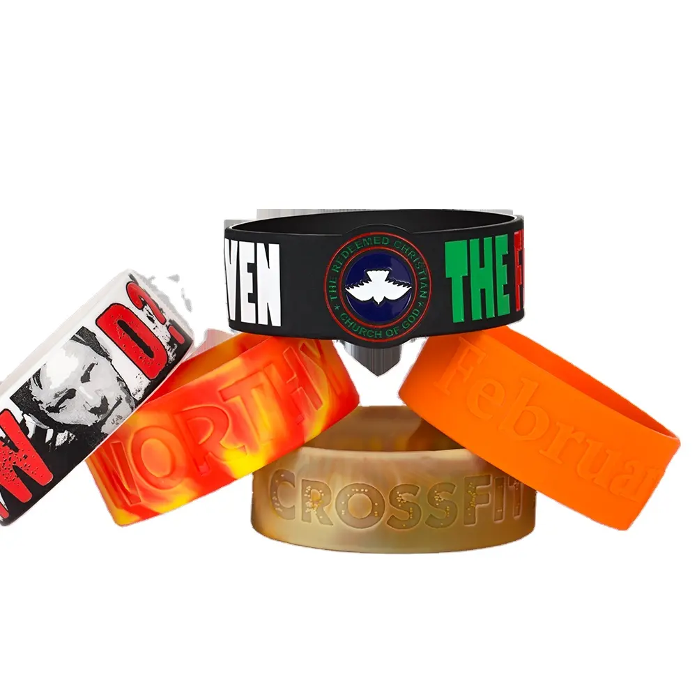 NO MOQ Hot Sale Customized Logo Debossed Silicone Wristbands Promotional Bracelet 1inch Silicone Hand Bands