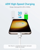 Câble USB C vers USB C plat ANKER 60W, charge rapide 3A, câble de charge type C pour iPhone, série Samsung