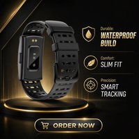 Bracelet intelligent avec bracelet en nylon noir, boîtier en plastique, suivi du sommeil, fréquence cardiaque, montre de fitness avec étanchéité à 50 m pour adultes
