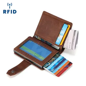Vintage Short RFID Leather Wallet Men Crazy Horse Purse Inspired Unisex Open Money Clip Simple Fashionable Design Functionality