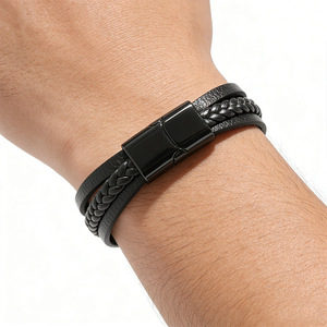 Men's Woven <b>Leather</b> <b>Bracelet</b> Stainless Steel Magnetic Clasp Everyday Wear 7.5in 8.5in 9in Retro Style Jewelry - Product Image 2