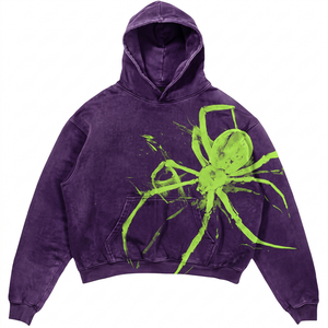 Sudadera con Capucha Personalizada con Estampado Gráfico Acid Wash para Hombre, Estilo Y2K con Estampado de Araña, Algodón Grueso, Oversize, Ropa Urbana, Venta al Por Mayor 7771 - Product Image 1