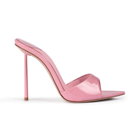 Mules 2026 en cuir verni vert laminé à bout pointu et talon aiguille métallique pour femme – Chaussures d'été