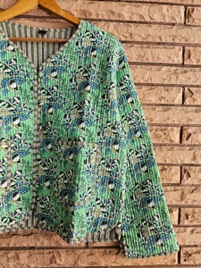 100% Hand Patchwork Cotton Quilted Full Sleeve Floral Pattern Belt Closure Soft Quick Dry Casual Coat for Women Winter Wear - Product Image 5