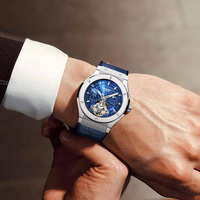 Montre automatique de luxe PINDU Design, Seiko unisexe, étanche, bracelet en cuir, cadran à aiguilles, verre minéral, 44,5 mm