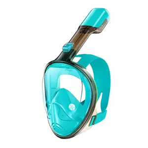 Snorkeling perlengkapan bawah air masker wajah penuh menyelam bebas pernapasan masker Snorkel renang penuh hijau transparan