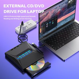 Lecteur de disques optiques externe USB 3.0 portable, lecteur/graveur de CD/DVD, lecteur de disques mince pour ordinateur portable, ordinateur de bureau, <span class=keywords><strong>Windows</strong></span> <span class=keywords><strong>XP</strong></span>, 7, 8.1, <span class=keywords><strong>10</strong></span>, 11 - Product Image 4