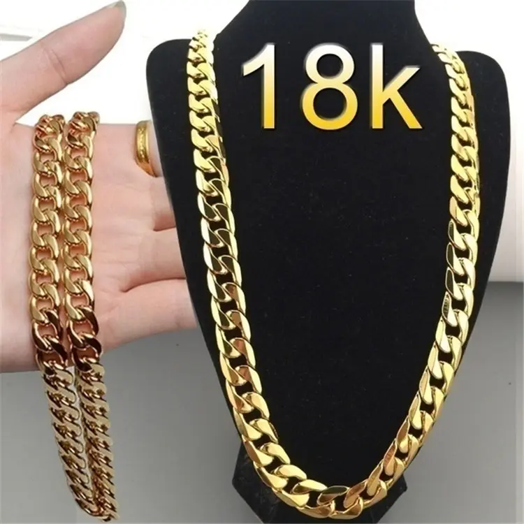 Fashion Cuban Link Chain 18k Gold Plated Hip Hop Necklace For Women Men Jewelry Necklace Charms Jewellery