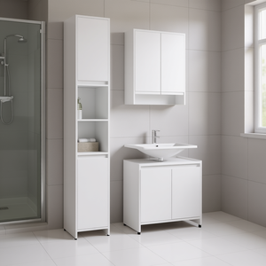 Juego de Muebles de Baño de Madera Sintética Blanca, 3 Piezas, Diseño Minimalista, Fácil de Limpiar, Forma Rectangular - Product Image 2