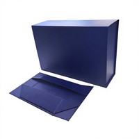 Boîte cadeau pliable monobloc bleue avec rabat magnétique, grand format plat, personnalisable, en papier couché avec pelliculage mat