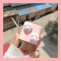 Organisateur de câbles en silicone rose motif patte de chat Art Déco, protège-chargeur USB souple, enrouleur de câble, pour anniversaire, Android