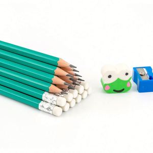 Crayon vert HB personnalisé de haute qualité pour les enfants d'âge scolaire, corps hexagonal en bois avec gomme, emballage en lot - Product Image 1