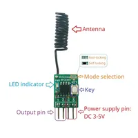 Récepteur sans fil UHF RFCE001 Mini 2CH 433M avec décodeur PT2262/2264/EV1527, module d'apprentissage de code fixe ASK/OOK pour la domotique intelligente