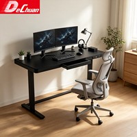 Bureau d'ordinateur de jeu moderne en verre noir avec tiroir et système de levage électrique