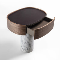 Table d'appoint minimaliste moderne avec base en pierre technique et plateau en bois massif, rangement intégré pour chambre à coucher, salon, table de chevet