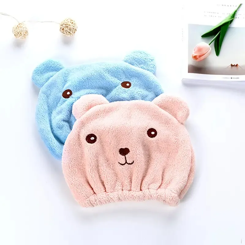 Touca de secagem de cabelo super absorvente de urso de desenho animado, touca de secagem rápida, lenço de secagem de cabelo versão coreana