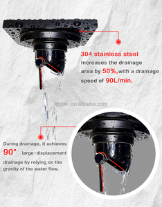 Bán buôn chất lượng hiện đại vô hình 4 inch 304 thép không gỉ phòng tắm Quảng trường màu đen thoát nước sàn với chống mùi bẫy - Product Image 5