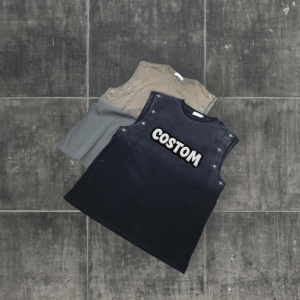 Camiseta sin mangas para hombre, estilo urbano, con estampado de letras, tejido de punto, hombros caídos, 100% algodón, 280g, alta calidad, venta al por mayor, personalizada - Product Image 2