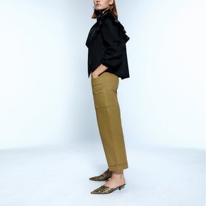 Novità 2020: Dolce <span class=keywords><strong>Top</strong></span> Nero in Popeline con Maniche Lunghe a <span class=keywords><strong>Volant</strong></span> e Bordo Arricciato per Donna - Product Image 4