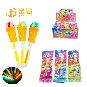 Custom Kids Hard Candies Lolly 3D Ice Cream Candy Independently Packaged Colorful Glowing Stick Lollipop