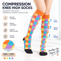 Chaussettes de compression colorées, hauteur genou, à compression graduée, pour femmes et hommes, pour le voyage, la course à pied, le quotidien, motif personnalisé, OEM