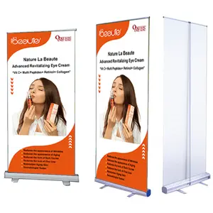 Narrow base pull up banner stand floor standing alumínio leve portátil roll up stand para promoção de atividades indoor