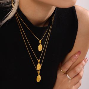 สร้อยคอแฟชั่นสไตล์ฮิปฮอปย้อนยุค รูปวงรีพระแม่มารี วัสดุสแตนเลสสตีล ทนความร้อน ดีไซน์ทันสมัยคลาสสิก - Product Image 4