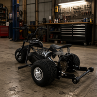 Triciclo a Gasolina de 3 Ruedas con Chasis de Tubo Rojo, Neumáticos Todoterreno, Transmisión por Cadena, Escape Cromado, Asiento, Go Kart Mini Trike para Adultos, Diversión en Carreras
