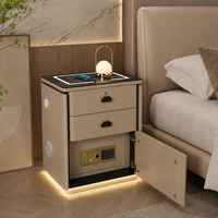 Table de Chevet Intelligente Multifonctionnelle Personnalisable, Moderne, Écologique, Pré-assemblée, à 2 Tiroirs, avec Plateau en Bois et Verre, et Fonctionnalité Sans Fil pour Hôpital