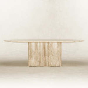 Phòng khách bằng đá cẩm thạch Bàn cà phê bên <span class=keywords><strong>travertine</strong></span> bàn ăn retro màu vàng hạt gỗ hình bầu dục bằng đá cẩm thạch đá bảng - Product Image 1