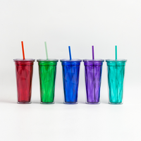 Gobelets isothermes transparents JWAY en plastique sans BPA de 20 oz, à double paroi, avec paille et couvercle, pour boissons froides, vente en gros