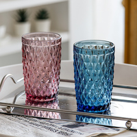 Retro Diamant-geëmbosseerde glazen tumbler 323ml, multicolor glazen beker voor ijskoffie, ijsthee, fruitsap, zelfgemaakte koude dranken