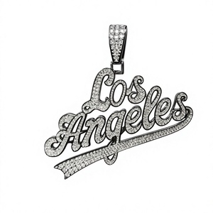 Men's Los <b>Angeles</b> Heart Moissanite Micro Insert Pendant 925 Sterling Silver Hip Hop <b>Charm</b> Jewelry for Party - Product Image 2