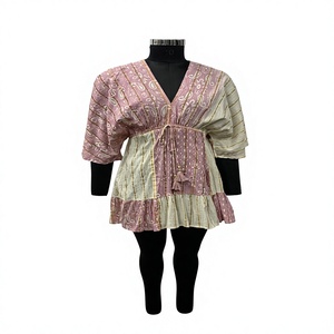 Boho Style Pink Striped <b>Linen</b> Cotton Mini <b>Dress</b> With Tie Neck Cap Sleeve Ruffle Hem Loose Fit <b>Summer</b> Casual <b>Dress</b> - Product Image 1