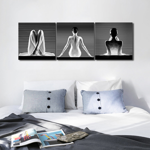Modern Sexy Lady Figure <strong>Nude</strong> Paintings White and Black Unframed Acrylic Wall <strong>Art</strong> 3 Panels As a Set for Bed Room Living Room - Product Image 2