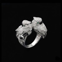 Cincin Wanita Burung Beo Berkepala Dua Perak S925 Baru Perhiasan Proposal Kualitas Tinggi Mode Indah Mewah Ringan Laris Terjual