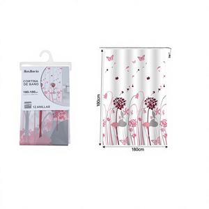 Rideau de douche imprimé floral en EVA 180x180CM, motif 3D en polyester imperméable, crochets en PEVA pour la décoration de la salle de bain, modèle Peiyong - Product Image 1