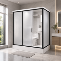 Cabine de douche WC tout-en-un 1,9x1,2x2,15m avec base SMC, éclairage intégré, WC en céramique, séparation sec/humide