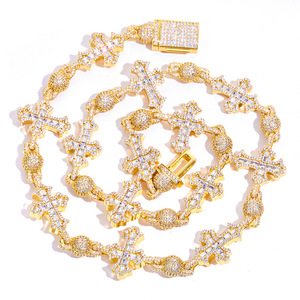 Hiphop đồ trang sức tốt Iced out moissanite người đàn ông của Baguette chéo thiết kế liên kết chuỗi màu xanh moissanite quần vợt Cuba chuỗi - Product Image 1