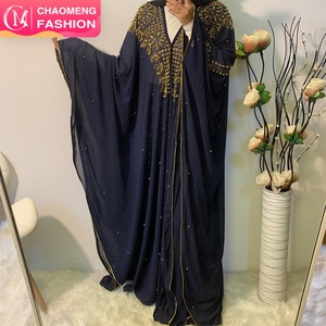 Custom Make Luxury Beaded One Size Abaya <b>Kaftan</b> With Diamond Hoodie Chiffon Solid Color Fabric for Ramadan 6227# - Product Image 1