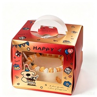 Boîte à pâtisserie en carton imprimé pour cadeaux de fêtes, emballage de desserts, boîte à gâteau d'anniversaire avec fenêtre transparente en PET et poignée portable