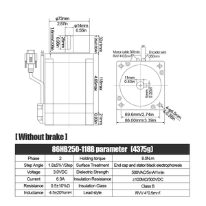 Motor paso a paso híbrido NEMA 34 <span class=keywords><strong>86HB250</strong></span> de 82mm, 118mm, 156mm, 2 fases, 1.8 grados, 6A, con freno y sin freno para CNC - Product Image 5