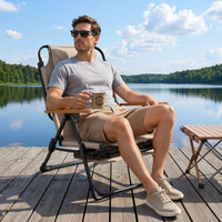 Chaise pliante de camping et de plage en métal avec accoudoirs en bois, dossier et repose-pieds réglables pour l'extérieur