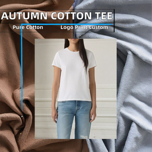 T-shirt en coton 100% pour femme, col rond, manches courtes, tricoté, imprimé au dos, pour l'automne, prix de gros, OEM personnalisé, prix abordable - Product Image 2